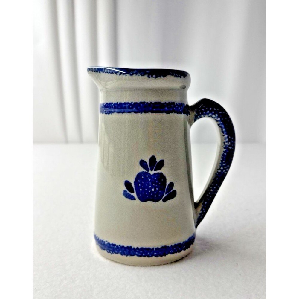 Loomco Spongeware China Glazed Ceramic Blue Creamer Pottery